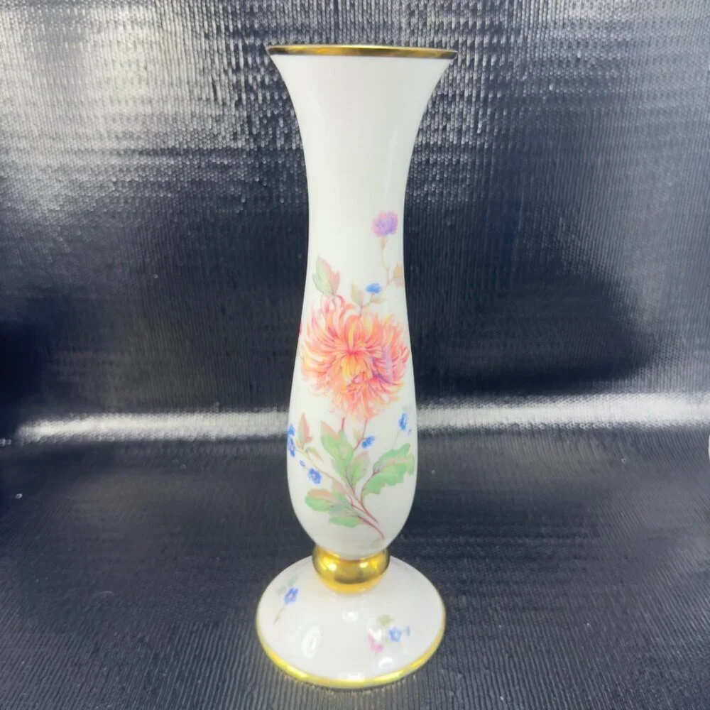 Vintage Lindner Kueps Bavaria Floral Vase Vessel Hand Painted‎ German Porcelain